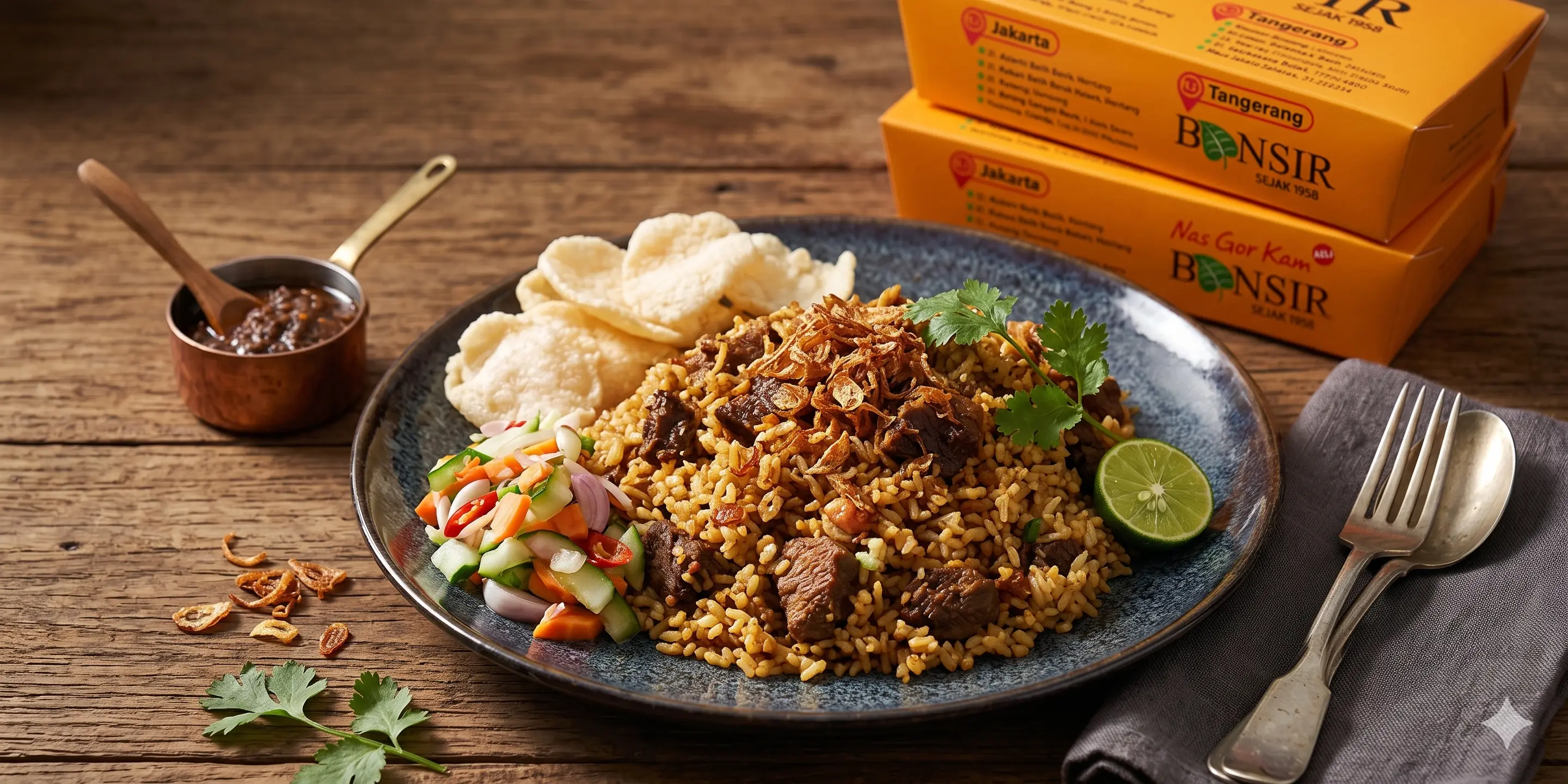 Nasi goreng kambing tradisional dengan rempah-rempah khas Jakarta