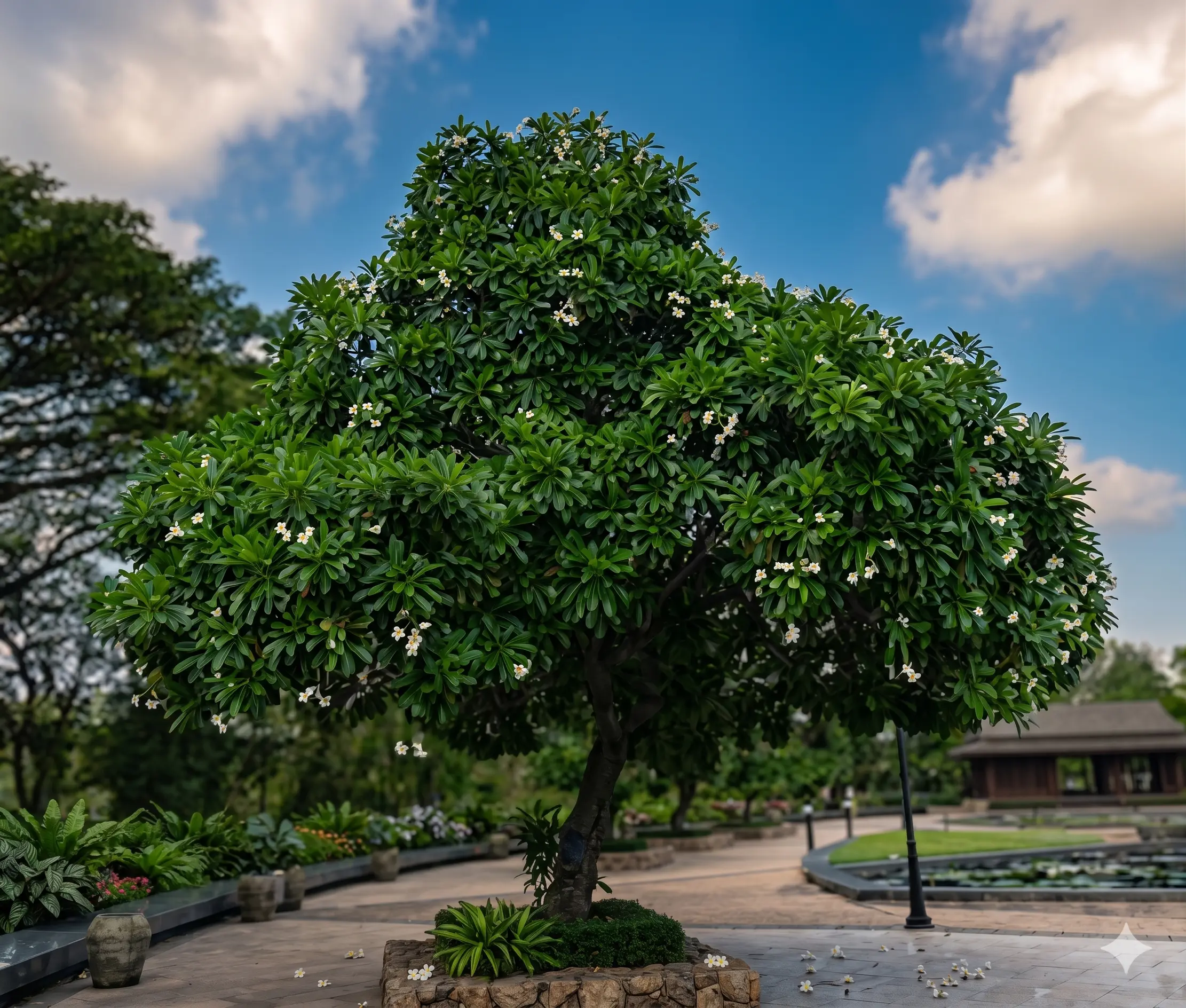 Pohon tropis berbuah merah — latar nama kawasan Bintaro